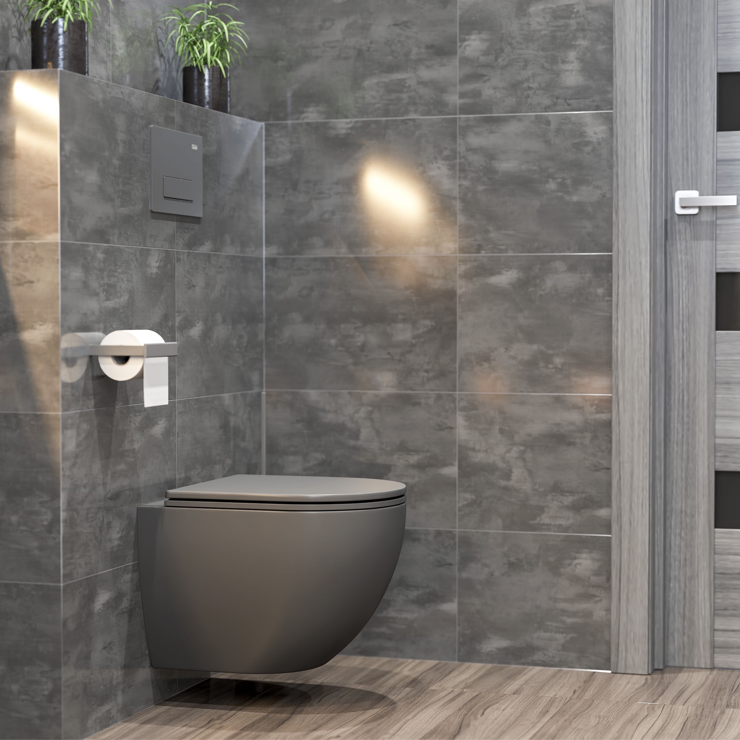 Унитаз подвесной SOLE Pandora 2 Grey с серой матовой крышкой Soft-close БЕЗОБОДКОВЫЙ