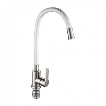 Смеситель для кухни MAGNUS 9221 Нерж/белый, гибкий излив